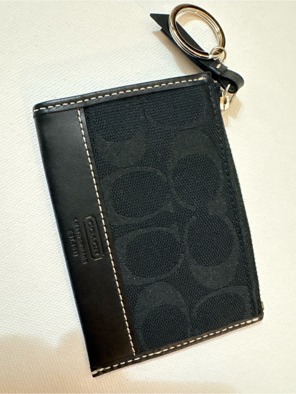 Coach Black Signature Canvas Mini ID Case Keychain Wallet - Like New!